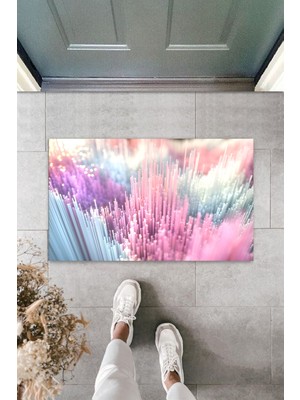 Dış ve Iç Mekan Pembe Kapı Önü Paspası Çoklu Çubuklar Desen Paspas