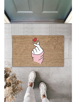Dış ve Iç Mekan Kahve Renk Kapı Önü Paspası Parmak Kalp Figürü Desen Paspas