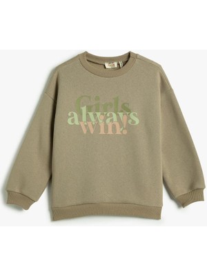 Koton 4Wkg10298Ak 876 Haki Kız Çocuk Jersey Sweatshırt