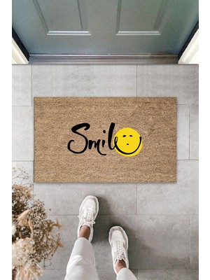 Dış ve Iç Mekan Kahve Renk Kapı Önü Paspası Smile Desen Paspas