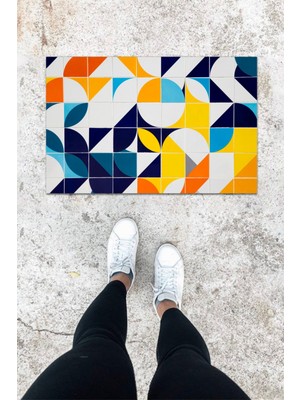 Dijital Baskı Çok Renkli Dış ve Iç Mekan Geometrik Desen Kapı Önü Paspası