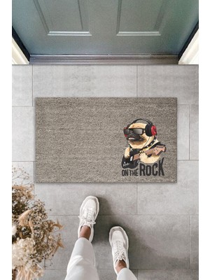 Dijital Baskı Kalitesi  Gri On The Rock Köpek  Dekoratif Kapı  Paspası