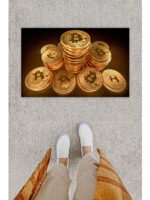 Dijital Baskı Dekoratif Çoklu Bitcoın Gold Kapı Önü Paspası