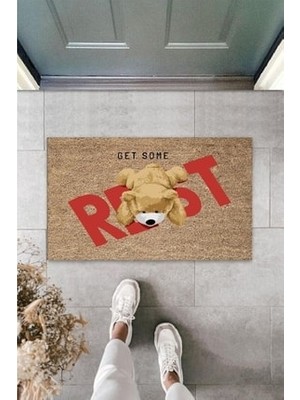 Dış ve Iç Mekan Bej Kapı Önü Paspası Get Some Ayıcık Desen Paspas