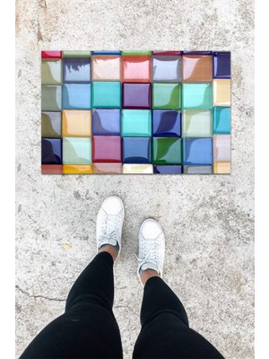 Dijital Baskı Yeşil Dış ve Iç Mekan Doğal Taş Desen Kapı Önü Paspası