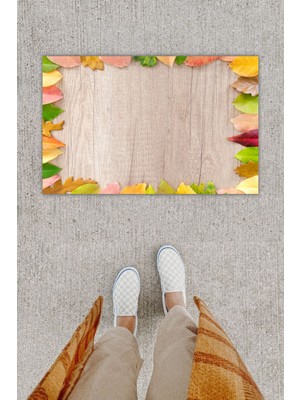 Dijital Baskı Dekoratif Çoklu Yaprak Gri Kapı Önü Paspası