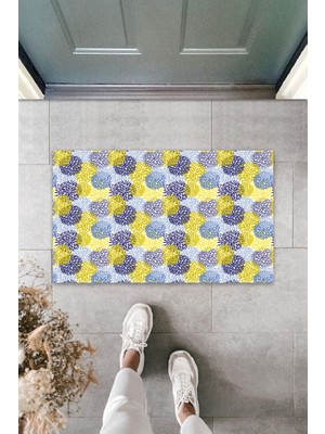 Dış ve Iç Mekan Sarı-Mavi Kapı Önü Paspası Karahindiba Desen Paspas