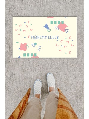 Dijital Baskı Dekoratif Geometrik Pudra Kapı Önü Paspası