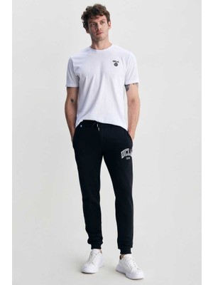 Ucla Otto Siyah Rahat Paça Nakışlı Standard Fit Erkek Eşofman Alt