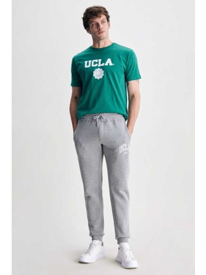 Ucla OTTO Gri Rahat Paça Nakışlı Standard Fit Erkek Eşofman Altı