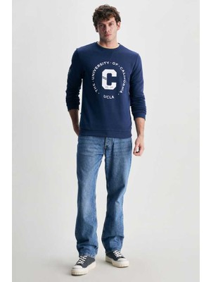 Ucla Solano Lacivert Bisiklet Yaka Nakışlı Standard Fit Erkek Sweatshirt