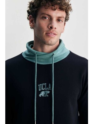 Ucla Ukıah Siyah Boyunluk Nakışlı Loose Fit Erkek Sweatshirt