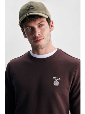 Ucla Valley Kahve Bisiklet Yaka Baskılı Standard Fit Erkek Sweatshirt