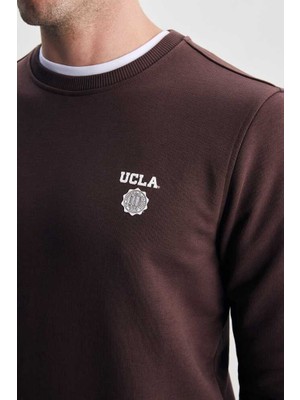 Ucla Valley Kahve Bisiklet Yaka Baskılı Standard Fit Erkek Sweatshirt