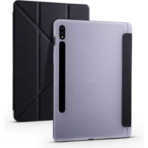 Samsung Galaxy Tab S7 Fe 2021 12.4 Inç T730 T735 T737 Yatay ve Dikey Standlı Uyku Modlu Kalemlikli Trifold Arkası Soft Silikon Smart Kılıf