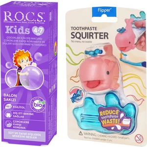 Kids 4-7 Yaş Balon Sakızı Tadında Diş Macunu 45 gr ve Diş Macunu Sıkacağı Seti - Pembe YENİ AMBALAJ