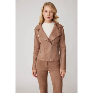 Kelebek Yaka Suni Süet Biker Ceket