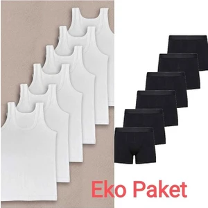 Erkek Çocuk Ikili Set Pamuklu Penye 6 Atlet 6 Boxer