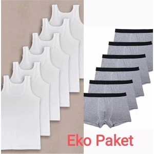 Erkek Çocuk Ikili Set Pamuklu Penye 6 Atlet 6 Boxer
