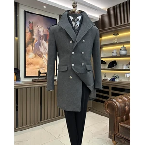 Terzi Adem Italyan Stil Slim Fit Hakim Yaka Kaşe Kaban Antrasit T9942