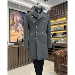 Terzi Adem Italyan Stil Slim Fit Kruvaze Kaşe Kaban Antrasit T10016