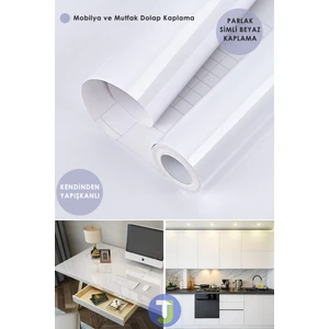 Kendinden Yapışkanlı Simli Beyaz Mutfak Banyo Tezgah Duvar Dolap Masa Kaplama 60CMX300CM