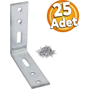 Mobilya Köşe Bağlantı Sabitleme L Demir Deprem Dolap Duvar Birleştirme Gönye 65X65X20 mm (25 Adet)