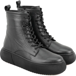 Juno Siyah Kadın Fermuarlı Deri Bot