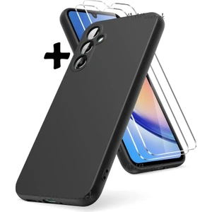 M.TK Moveteck Galaxy M34 Kılıf Kamera Korumalı Yumuşak Silikon + 9h Ekran Koruyucu Cam 2in1 Set Soft Kapak Premium Arka Kapak Esnek Silikon