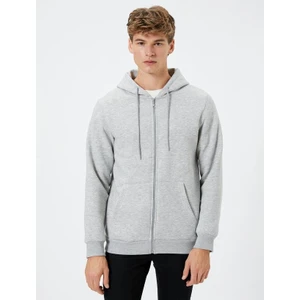Fermuarlı Kapşonlu Sweatshirt Şardonlu Cep Detaylı