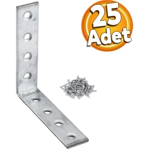Mobilya Köşe Bağlantı Sabitleme L Demir Deprem Dolap Duvar Birleştirme Gönye 65X65X15 mm (25 Adet)