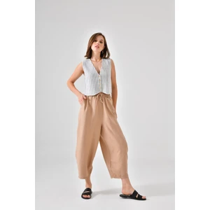 Vizon Beli Lastikli Cepli Şalvar Pantolon