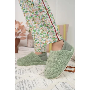 Behtah Kundura Arkası Lastikli Ultra Hafif Rahat Panduf Kadın Ev Botu Ev Ayakkabısı Sıcak Tutan Kıvırcık