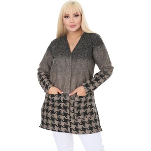 Butik Vizon Kazayağı Desen Kısa Büyük Beden Kadın Hırka