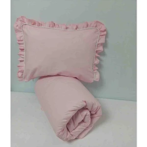 Ege Home Bebek Yorgan ve Fırfırlı Yastık Kılıfı Seti  Koyu Pudra