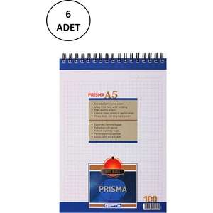 A5 Bloknot Prisma Spiralli Karton Kapak Kareli 100 Yaprak 6 Adet