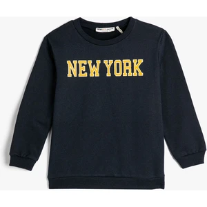 Erkek Çocuk Bisiklet Yaka Yazı Baskılı Şardonlu Uzun Kollu Sweatshirt 4WKB10503TK