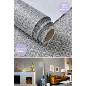 Kendinden Yapışkanlı Keten Koyu Gri Mutfak Banyo Tezgah Duvar Dolap Masa Kaplama 60X300CM