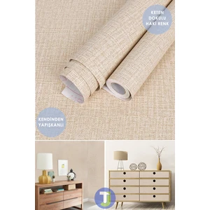 Kendinden Yapışkanlı Keten Koyu Bej Mutfak Banyo Tezgah Duvar Dolap Masa Kaplama 60X300CM