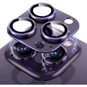 Apple iPhone 14 Pro ve iPhone 14 Pro Max Uyumlu Çerçeveli Tam Koruma Derin Mor Kamera Lens Koruyucu