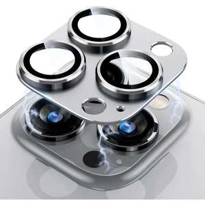 Apple iPhone 14 Pro ve iPhone 14 Pro Max Uyumlu Çerçeveli Tam Koruma Gümüş Kamera Lens Koruyucu