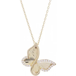 Kelebek Model-1 Gold Rengi Zirkon Taşlı 925 Ayar Gümüş Kadın Kolye