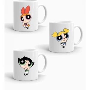 Baskı Tech Powerpuff Girls Baskılı 3'lü Porselen Kupa Seti