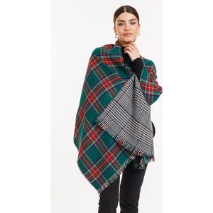 Çift Taraflı Ekose Iskoç Desen Şal Atkı-Omuz Şalı