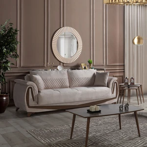 Oscar Çekyatlı Krem Üçlü Kanepe Çekyat