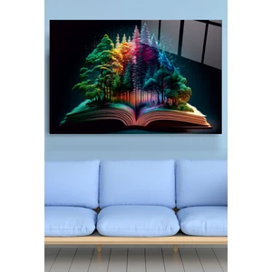 Renkli Çam Ağaçları Cam Tablo, Dekoratif Cam Tablo