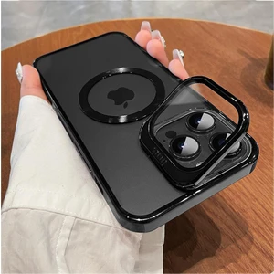 iPhone 15 Pro Max Kılıf Standlı Kamera Koruma Çerçeveli Magsafe Şarj Arkası Sararmaz Sert Şeffaf