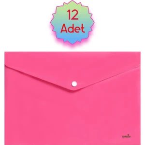 Çıtçıtlı A4 Zarf Dosya Neon Pembe 12 Adet