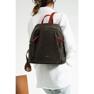 Just Polo Kahverengi Kırmızı 9 Bölmeli Büyük Boy Kadın Sırt Çantası 28X33CM PBU4040