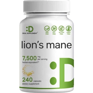 Deal Supplement Lions Mane Mushroom 7500 mg Ctive Fruiting Body & Mycelium 10:1 Extract 240 Kapsül Büyük Boy